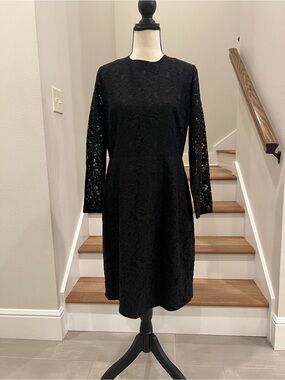 J. Crew Black Floral Lace Long-Sleeve Dress